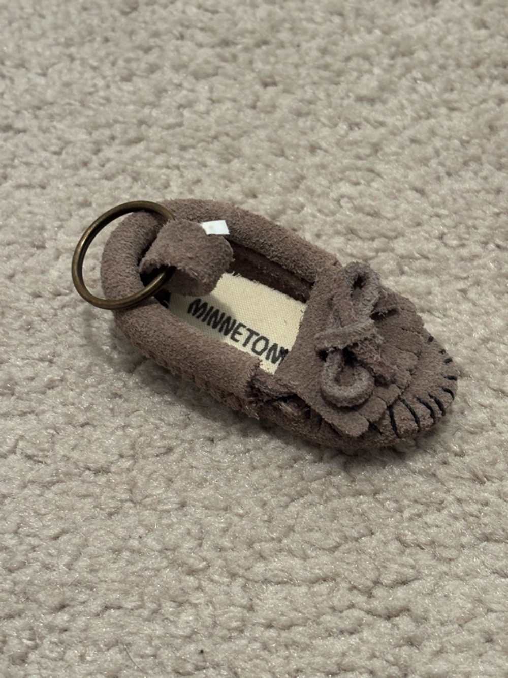 Minnetonka Suede Moccasin Keychain - Taupe Mini Shoe Purse Charm